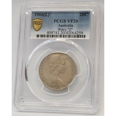 AUSTRALIA 1966 . TWENTY 20 CENTS COIN . VARIETY . WAVY 2